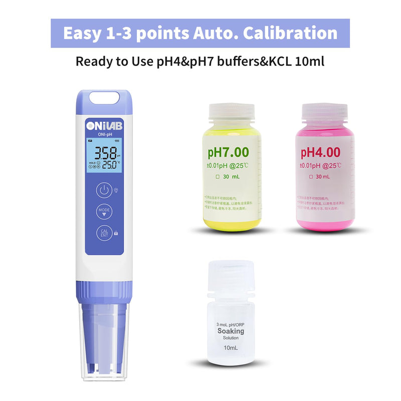 ONiLAB Digital pH Meter,0.01pH High Accuracy Pen Type pH Tester Kit,Waterproof, Auto Temperature Compensation, Easy Calibration,Replaceable Probe
