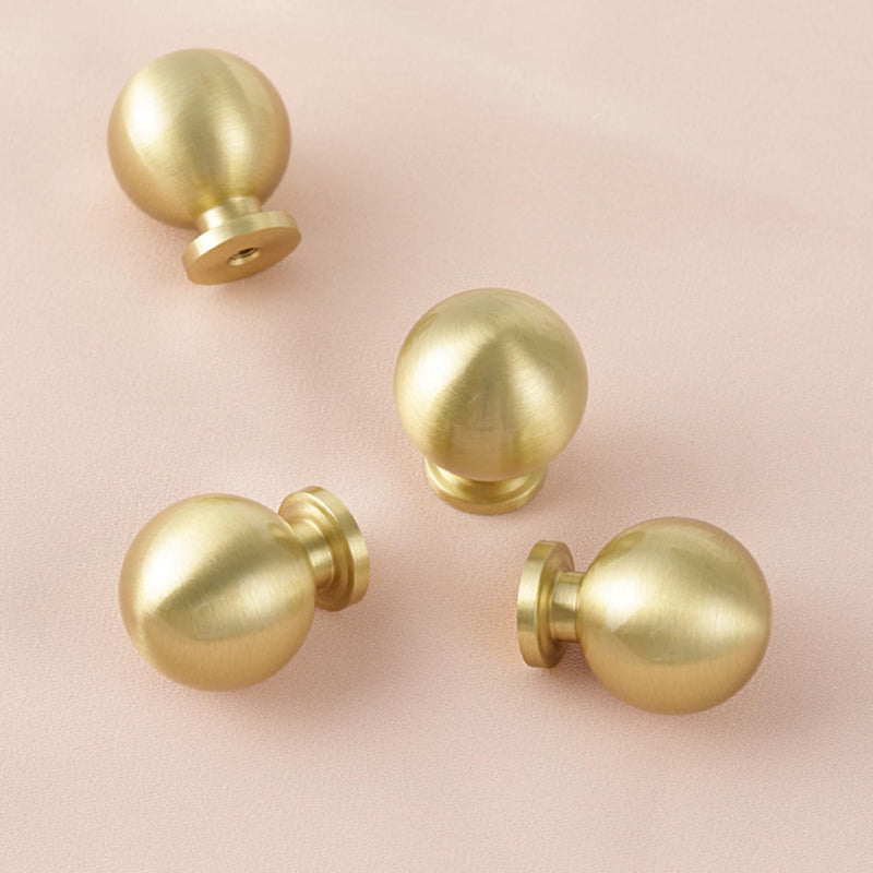 Flybath 5 Pack Ball Cabinet Knobs Solid Brass Kitchen Drawer Gold Pulls Cute Furniture Handles, Brushed Brass