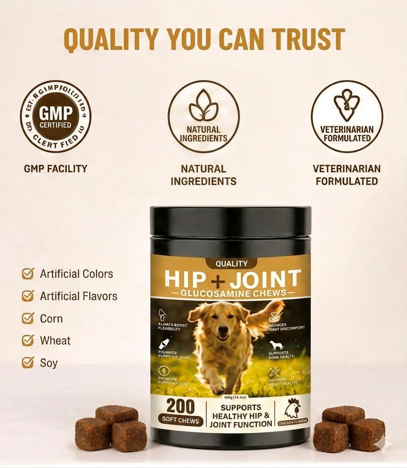 Hip and Joint Supplement for Dogs,Chondroitin Chews,Used to Relieve Pain Caused by Canine Arthritis and Provide Joint Care,Applicable to All Dog Breeds,200ct