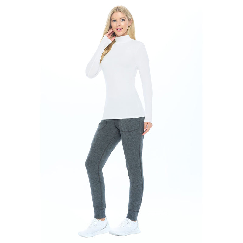 Natural Uniforms Women's Long Sleeve Mock Turtle-Neck T-Shirt Under Scrub Medium White