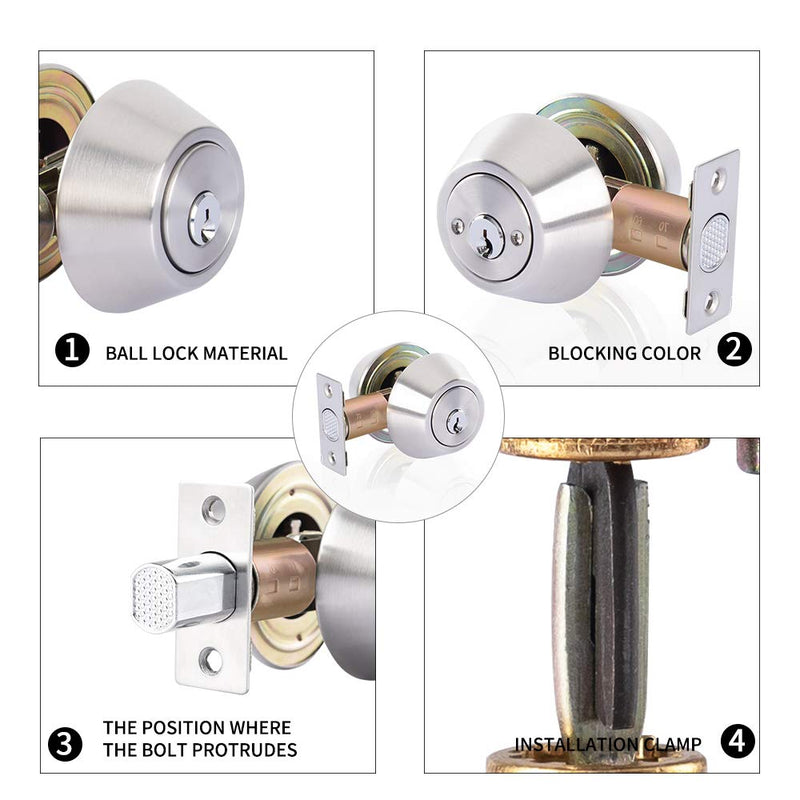 Double keyed Deadbolt Lock - Keyed on Both Sides, 2-Way Adjustable Cylinder Deadbolt (Privacy/Passage), Satin Stainless Steel (Silver, Single Cylinder) (Silver, Double Side)