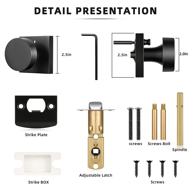 HIMEETIME Matte Black Door Knobs Interior with Lock, Modern Square Door Handle for Bedroom Bathroom Privacy
