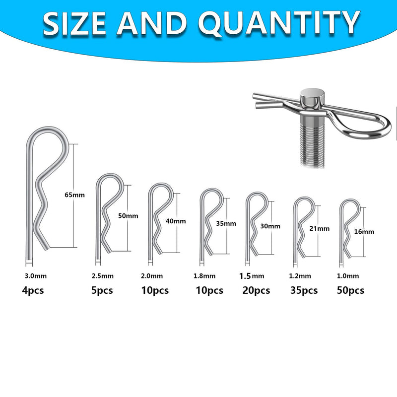 Cotter Pin Assortment Kit,SpzcdZa 302pcs 13 Size Cotter Pins Assortment Kit 304 Stainless Steel R Clips Hardware Pins & Hairpin Cotter Pins Set for Trucks, Engine Repair 302pcs Cotter Pin Assortment Kit