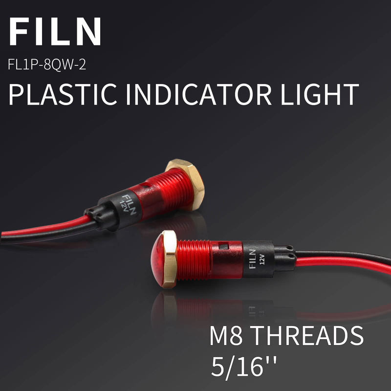 10Pcs 8mm(5/16'') 12v led Indicator Light Pilot Signal lamp with Mini 24V watarproof red Green Bule Yelow White Panel Lights (8MM, Red+Green+Blue+White+Yellow) 12V-24V Red+Green+Yellow+Blue+White