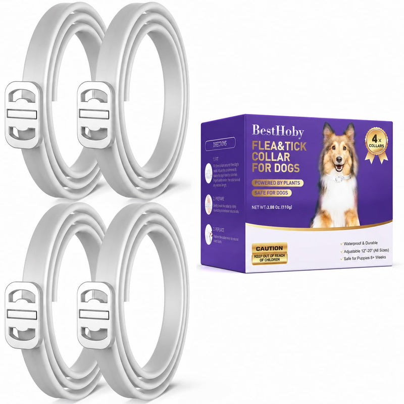Flea and Tick Collar for Dogs 4 Packs,Dog Collars with Natural Essential Oils,Waterproof, Adjustable for Small Medium Large Dogs,Safe for Puppies (Gray)