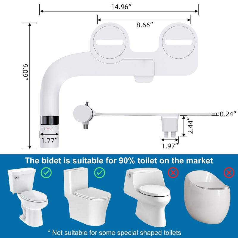 IDEALHOUSE Bidet Attachment for Toilet - Dual Nozzle Feminine Wash, Bidet Sprayer for Bathroom,Adjustable Water Pressure,Non-Electric Toilet Bidet for Bathroom Accessories(gloss black dial ring)