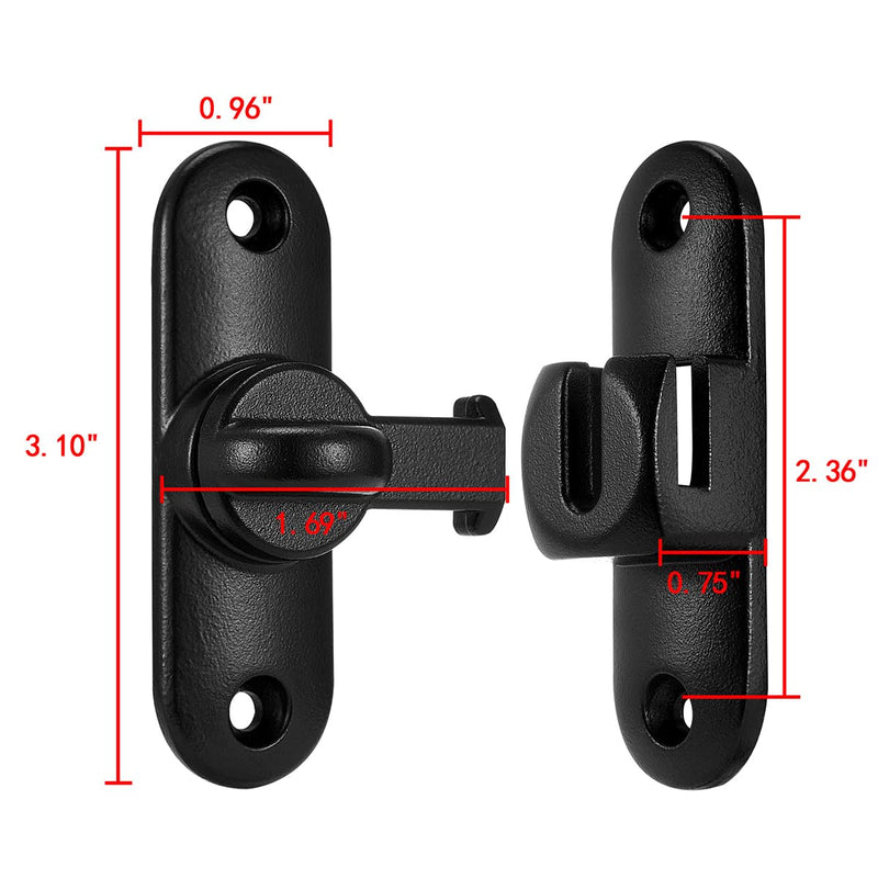Matte Black 90/180° Barn Door Latches，Right Angle Door Lock,Zinc Alloy Flip Latch for Cabinets, Barn, Bathroom,Windows, Gardens, Cabinets and Small pet Cages Matte Black 1