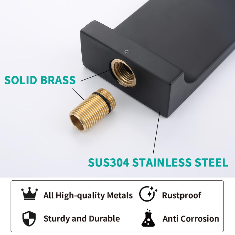 Waterfall Tub Spout Black Tub Spout for Bathtub Faucet SUS304 Stainless Steel & Solid Brass Bathroom Tub Faucet Replacement High Flow Shower Spout Matte Black Tub Spout Wall Mount, TS4-BK Only Spout