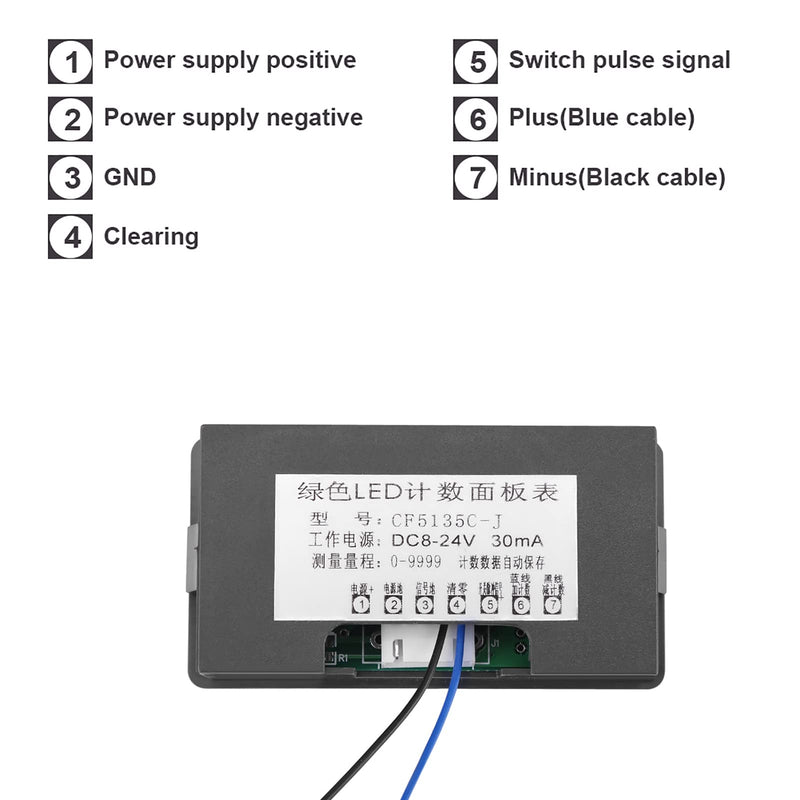 FLEXMAN LED Up Down Counter, 0 9999 4 Digit DC LED Digital Display Counter, Plus Minus Panel Counter Meter with Cable for Automation Equipment (Green) Green
