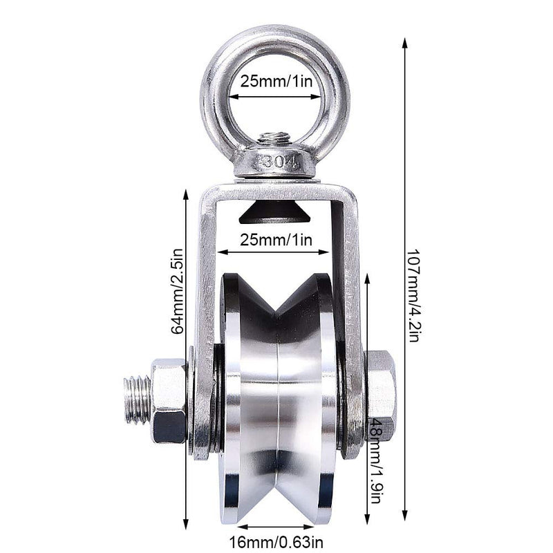 TooTaci 48MM Stainless Steel Crane Pulley System - Heavy Duty Lifting with V Type Swivel Hook, 1/4" Nylon Rope 33ft & Carabiner Lock 48MM V-Type PULLEY SET V Type Swivel Pulley