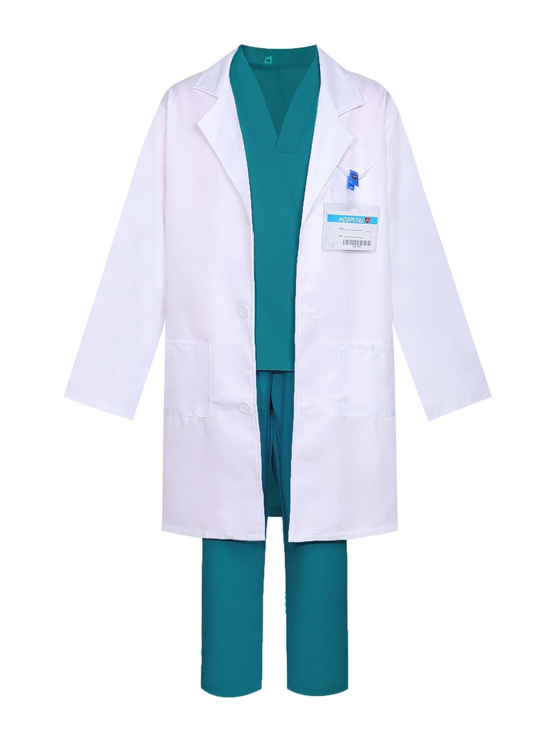 GZ-LAOPAITOU Doctor Costume for Kids Halloween Doctor Dress Up Birthday Cosplay Career Day Role Play Outfit Green 3-4 Years