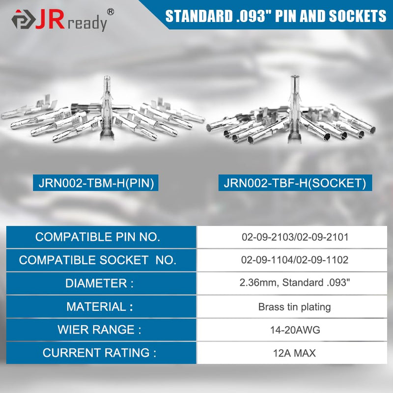 JRready 50 Pairs 2.36mm (Standard.093") Pin and Sockets 14-20 AWG, Compatible with Molex Standard.093"1189 1190 Series Male& Female Crimp Terminals, Adapt Standard.093" Connector Housing, ST6414