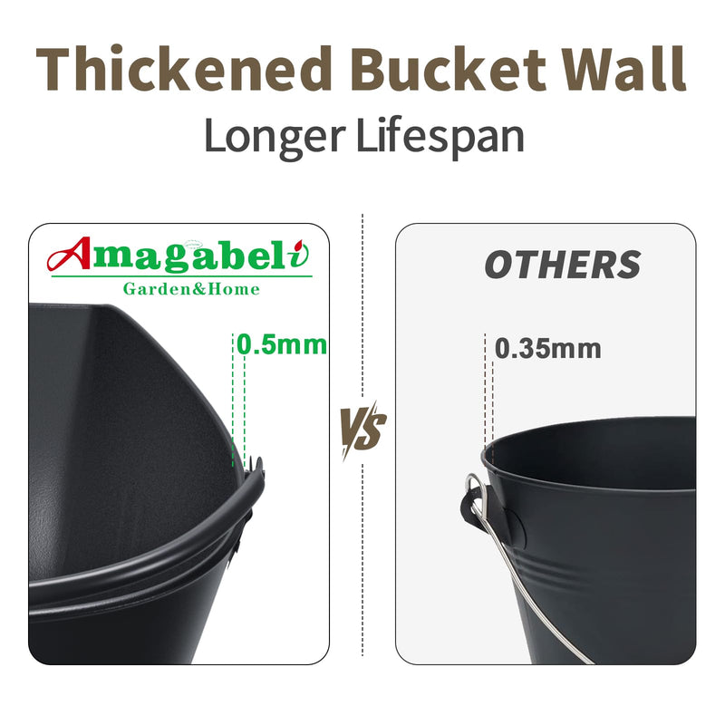AMAGABELI GARDEN & HOME XXL 5-Gallon Ash Bucket for Fireplace Metal Coal Bucket Wood Stove Charcoal Bucket Hot Ashes Can Pail Fireside for Fire Pit Firewood Burning Indoor Outdoor Grill Hearth Tools Black 5-gallon Ash Bucket