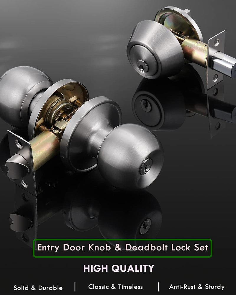 home improvement direct 3 Pack Keyed Alike Entry Door Knobs and Single Cylinder Deadbolt Lock Combo Set Security for Entrance and Front Door with Classic Satin Nickel Finish Satin Nickle