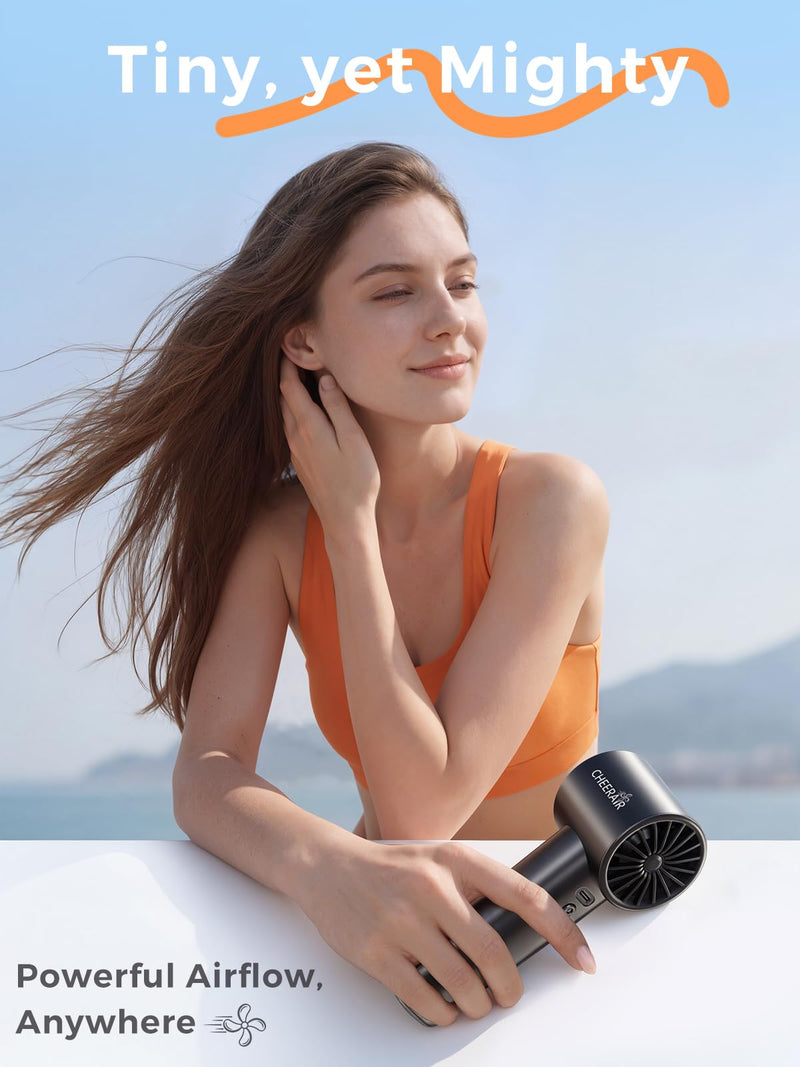 Handheld Portable Fan, 6-Speed Powerful Mini Personal Fan, Rechargeable 5000mAh Battery with Up to 15 Hours Runtime, Pocket Turbo Fan with Smart LED Display, Ideal for Travel, Camping, Makeup Black