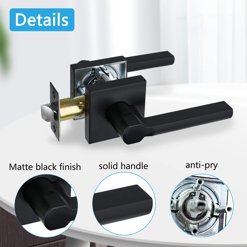 Passage Door Lever, No-Locking Hall/Closet Door Handle, Heavy Duty Lever Door Handle Interior, Matte Black Finish, Right&Left Handed (2Pack) 1601-PS-2P 2