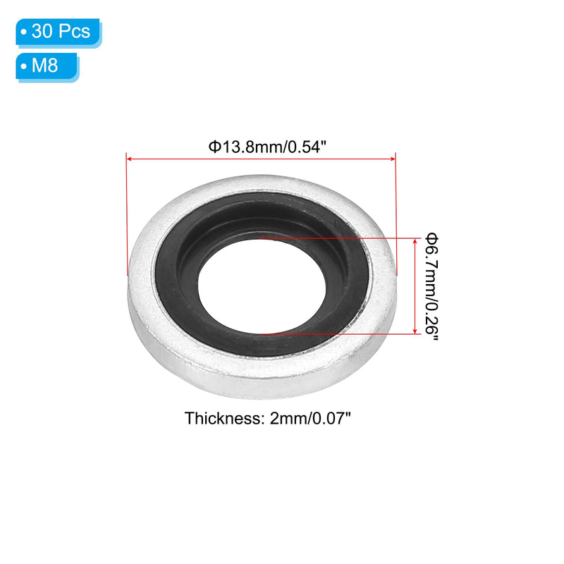 PATIKIL M8 Self-Centered Bonded Sealing Gasket, 30Pcs NBR Metal Bonded Sealing Washers Automotive Washers for Mechanical, Plumbing, Cylinder Repairs 30