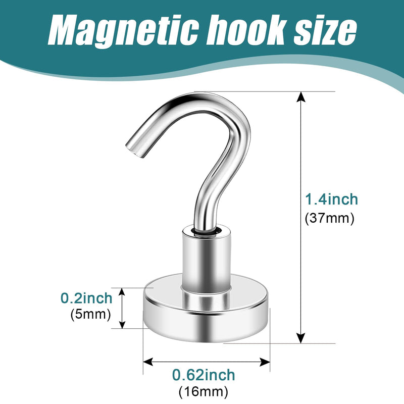 32 Pack Magnetic Hooks Heavy Duty, 25 lbs Strong Magnet Hooks for Cruise Refrigerator, Neodymium Magnets with Hooks for Grill Hanging Kitchen Tool Storage 16mm_32pcs