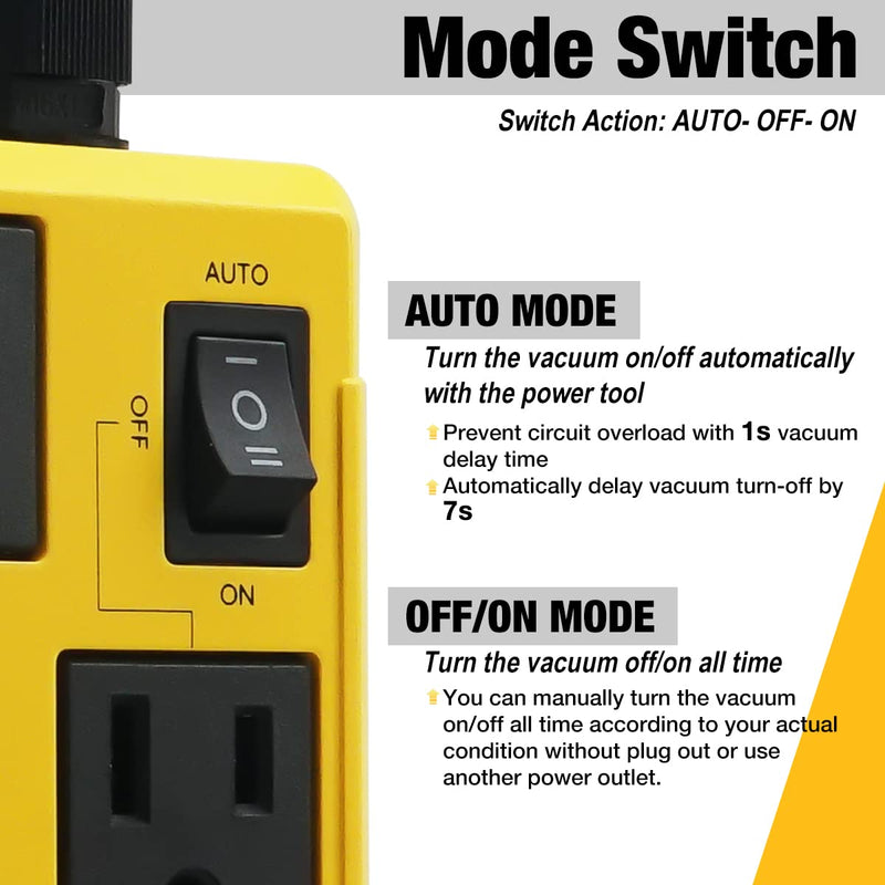 Automatic Vacuum Switch Allow Power Tool/Table Saw to Turn Vac Cleaner/Accessory On and Off Automatically, Load Sensing, On Delay Prevent Circuit Overload, Shop Dust Collector Off Delay