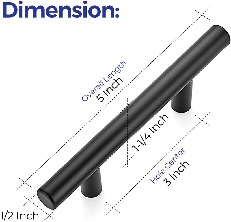 10 Pack |5'' Cabinet Pulls Matte Black Stainless Steel Kitchen Cupboard Handles Cabinet Handles 5”Length, 3” Hole Center 10-Pack 5 Inch (3 Inch Hole Center)