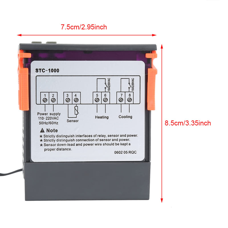 Digital Thermostat, Digital Temperature Controller with Sensor, STC-1000 Temp Sensor Electric Thermostat Control 110-220V for Incubator Brooder Refrigerator Fermenter Greenhouse Reptile