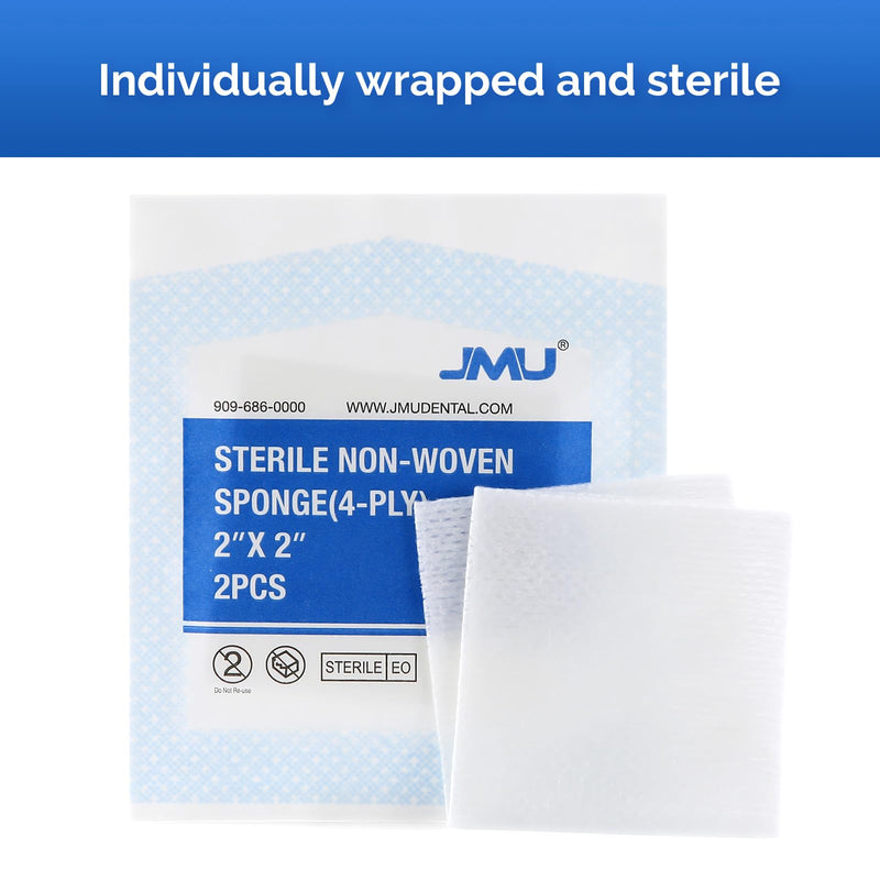 JMU Sterile Gauze Pads 2x2 Non-Woven, Highly Absorbent Sterile Gauze Sponges, 50 Packs, 100 Pcs Total 2"x2"