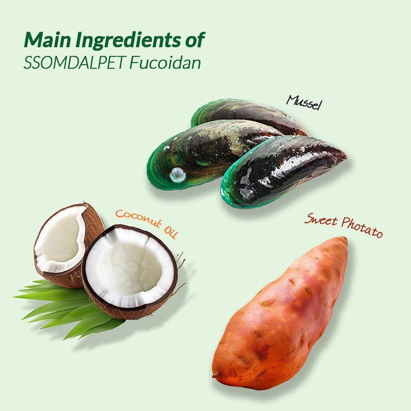 SSOMDALPET Fucoidan Chewable for Dogs and Cats – Immune and Digestive Support Supplement with Natural Seaweed, Coconut Oil, Sweet Potato – Soft Chews for Daily Pet Wellness 100 Pcs