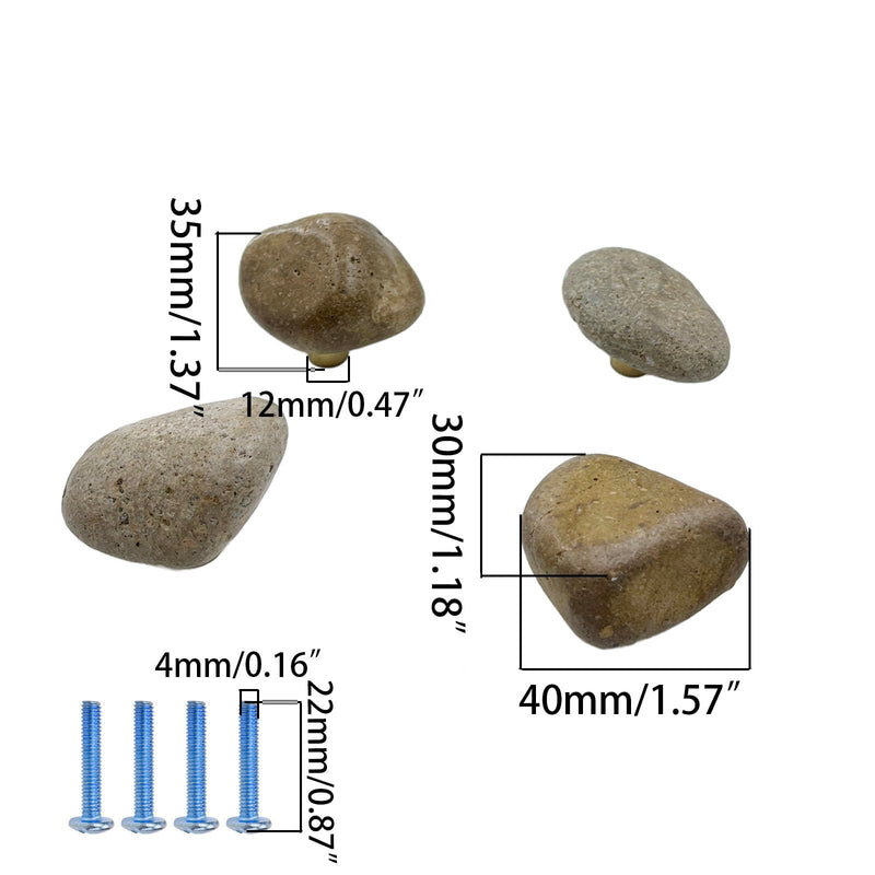 4 Pack Unique Single Hole Irregular Rock-Shaped Drawer Knobs with Brass Base Natural Style Decorative Stone Pull Knobs for Cabinet Furniture Dresser Handle with Screws