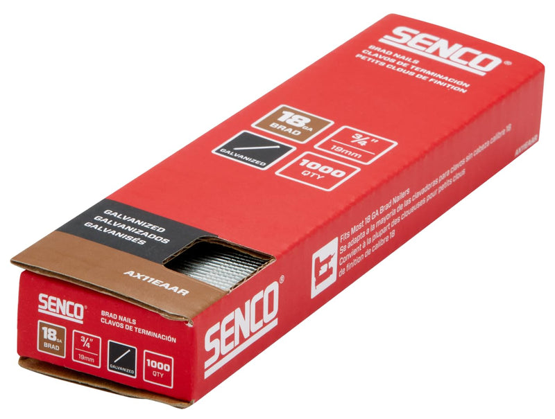 SENCO AX11EAAR 3/4" 18 Gauge Brad Nails, Galvanized Finish 1,000 Count Pack