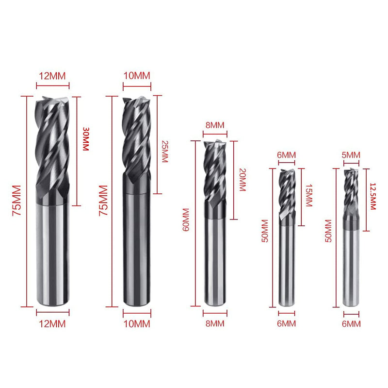 8pcs 2-12mm CNC Square Nose End Mills,Carbide Tungsten Steel 4 Fultes Milling Cutter, Router Bits Rotary Bits Tool Straight Shank 2-12mm