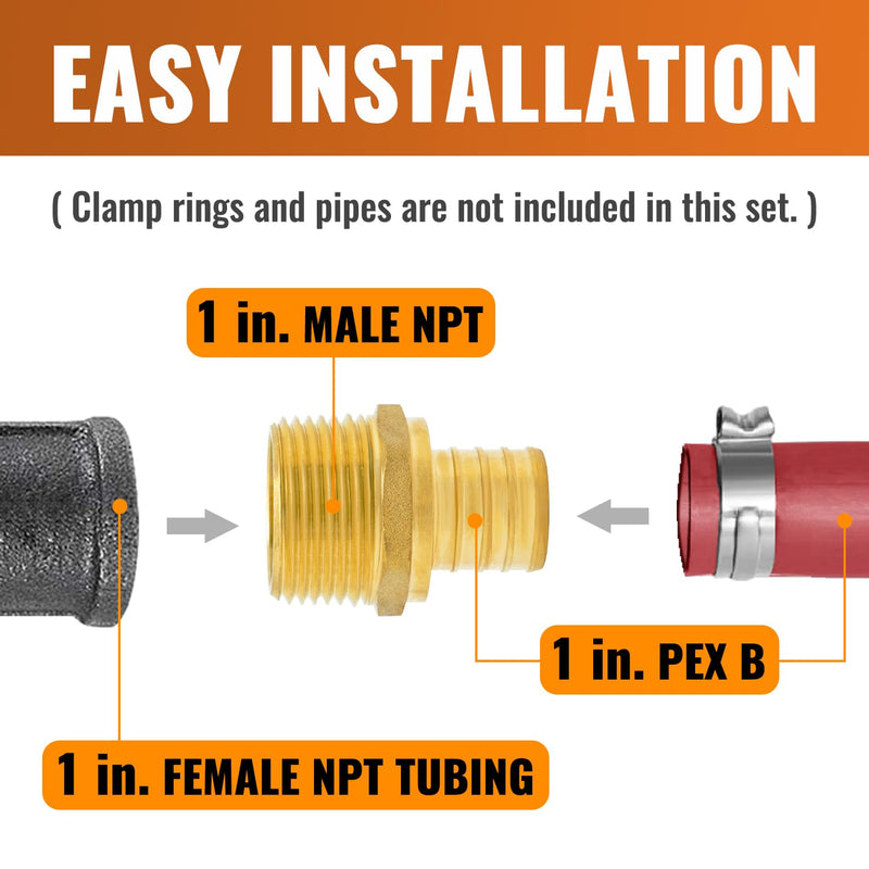 SUNGATOR 6-Pack 1" PEX to 1" NPT Male Adapter Fittings, Brass 1", 6 Pack