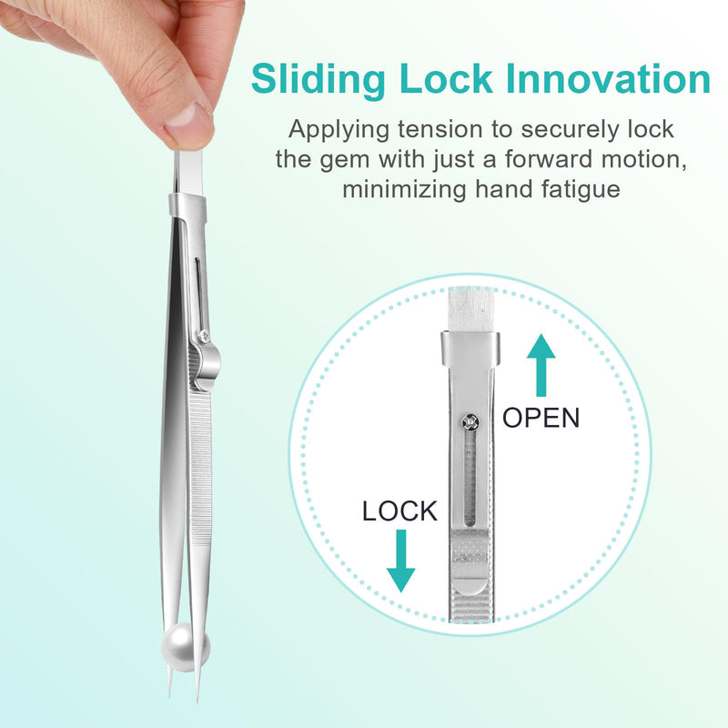 Bewudy 3Pcs Piercing Ball Grabber Tool Set, Diamond Tweezers Jewelers Holder Pick up Tool, Precision Stainless Steel Jewelry Locking Tweezers For Tiny Objects IC Chip Electronic Components
