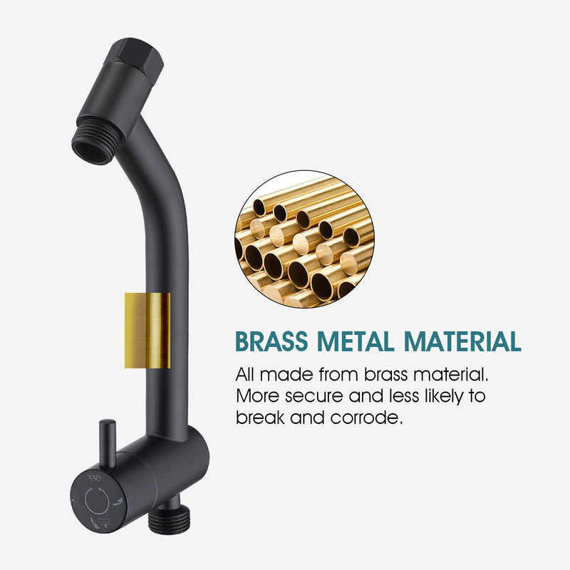 PDPBath Brass Shower Arm Diverter with Adhesive Handheld Holder for Easy Reach, Upgrade Low 3-Way Diverter with Pause Setting, G1/2 Universal Connection - Matte Black