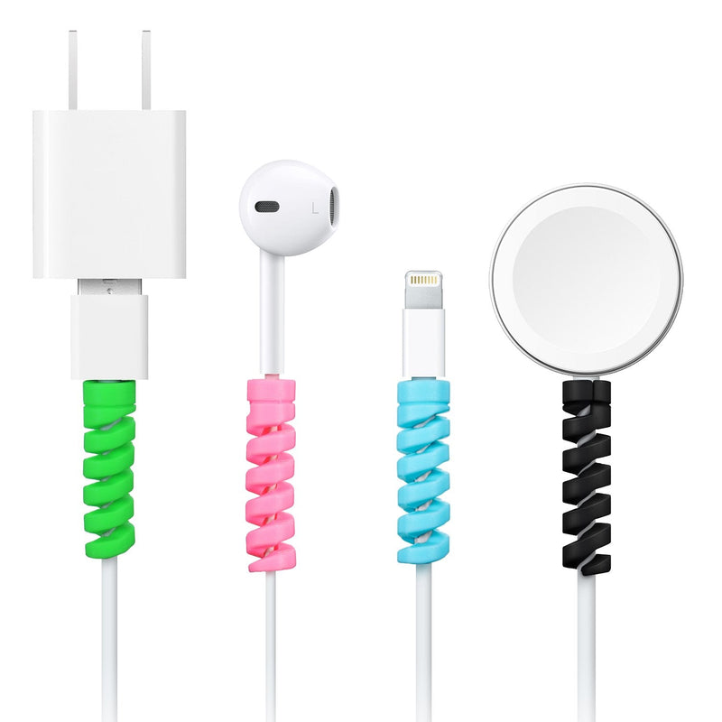Jetec 24 Pcs Charger Cable Protector,Silicone Flexible Cable Saver,Spiral USB Mouse Wire Protector for Headphone Laptop Earphone Cell Phone Wrap Accessories(Black, Pink, Blue, Green) Black, Pink, Blue, Green
