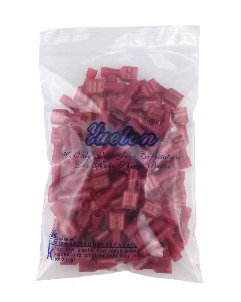 yueton® 100pcs Red 22/18- Gauge Nylon Female Fully-Insulated Quick Disconnects Wiring Spade Wire Crimp Terminal