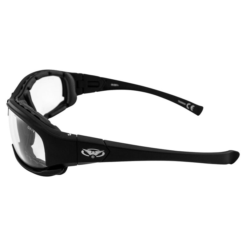 Global Vision Assault 24 Motorcycle Sunglasses Safety Glasses ANSI Z87.1 Convertible to Goggles Foam-Padded Black Frame w/Photochromic Lenses (Clear to Smoke)