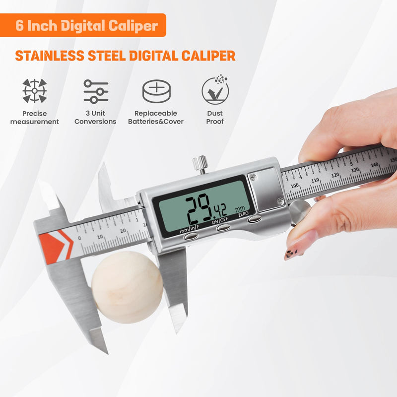 Digital Caliper, HARDELL 6 Inch Measuring Tool with Stainless Steel, Protection Design, Easy Switch from Inch Metric Fraction, Large LCD Screen 150mm for Household/DIY