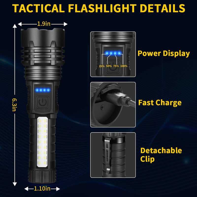 Rechargeable Flashlights High Lumens, 7Mode Flashlights Rechargeable, Super Bright Flashlight Camping, Adjustable Tactical Flash Light High Powered, LED Flashlight for Home Emergency 4Pack