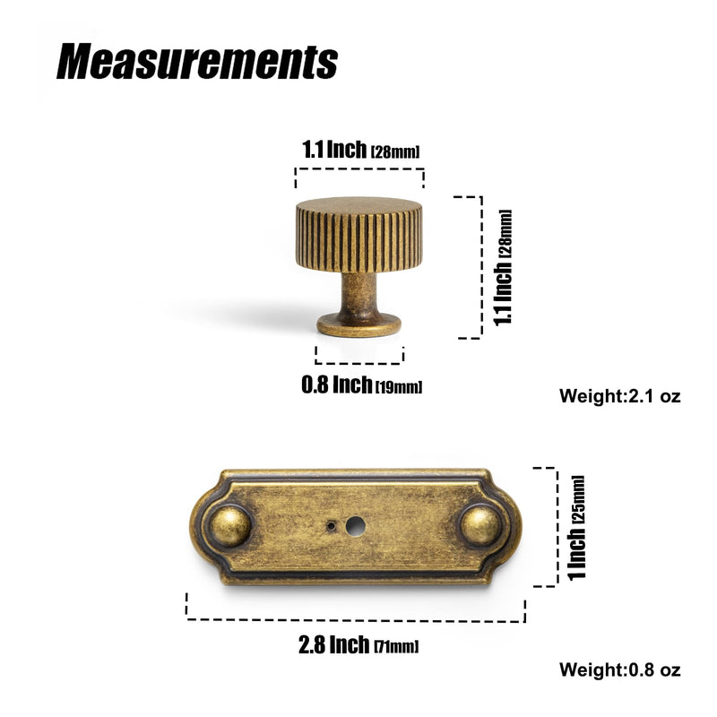 Goo-Ki Antique Brass Zinc Alloy Cabinet Knob with Backplate - Single Hole Center Cabinet Pull Hardware for Bedroom, Kitchen, 2 Pack（9596-C）