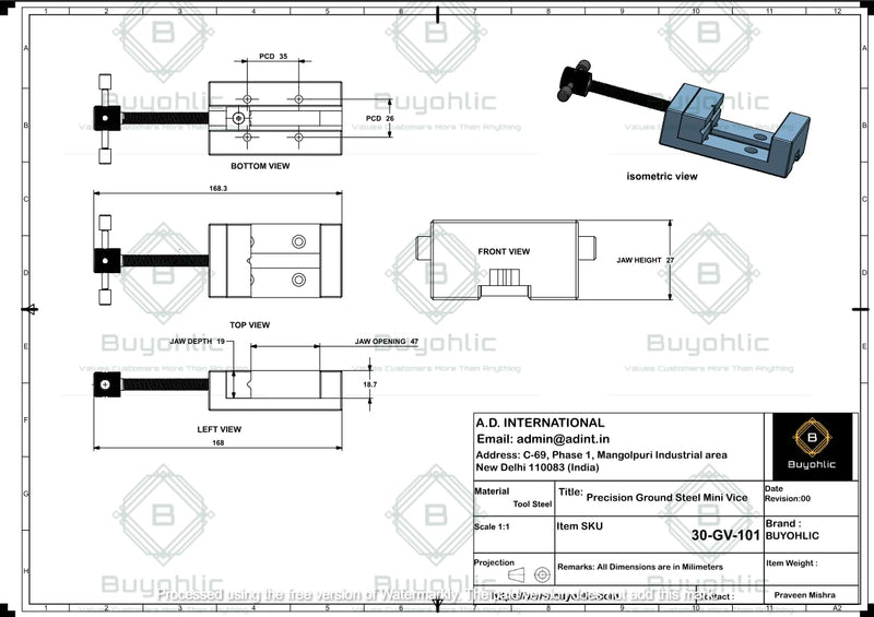 Buyohlic Steel Grinding Vice 2" (50 mm) For Mini Lathe Vertical Milling Slide