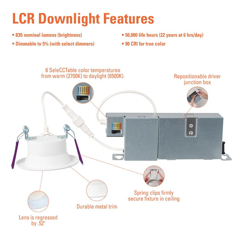 HALO LCR2 2 in. Soft White Selectable CCT Integrated LED Recessed Light with Surface Mount White Trim Retrofit Module