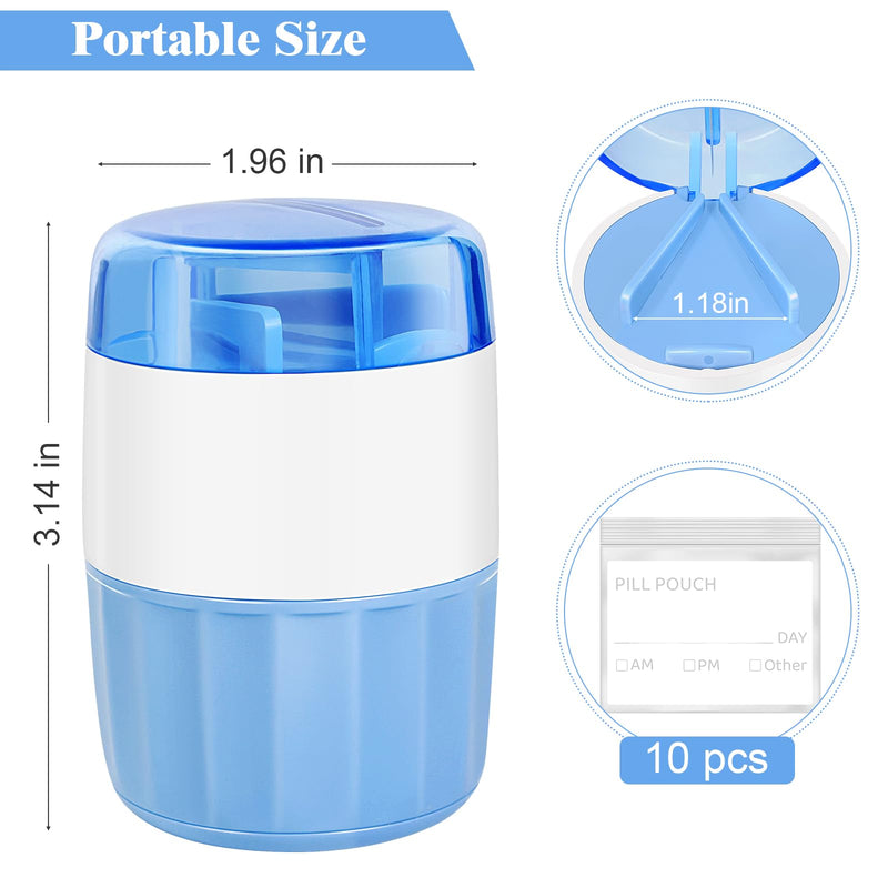 3-in-1 Pill Crusher Cutter with Storage Box, Pill Grinder with Brush Small Bags, PillCrusher Fine Powder with Stainless Steel Grinding Head for Elderly and Pets