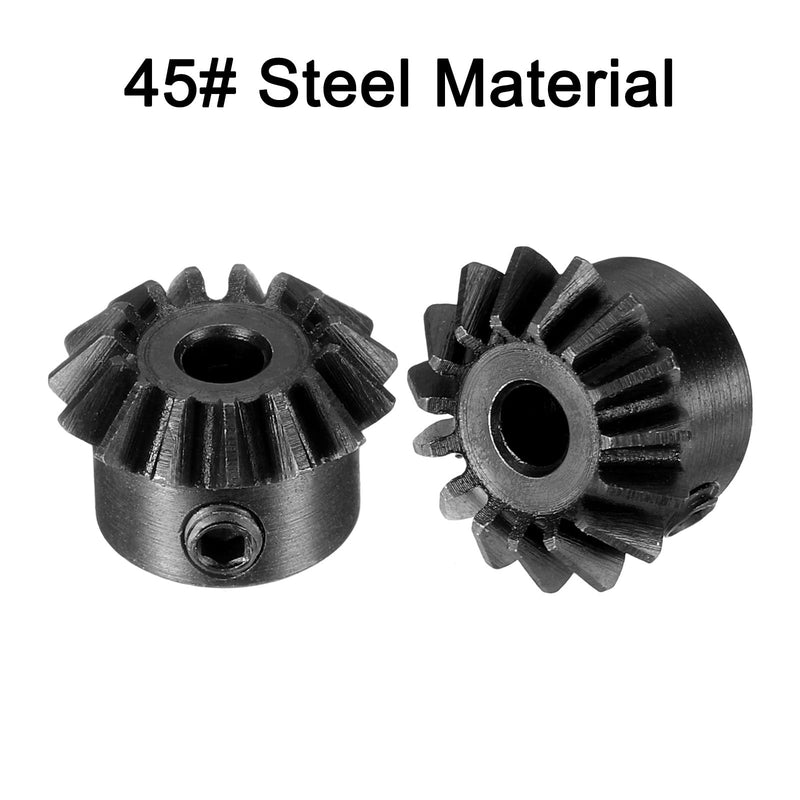 uxcell 2pcs Bevel Gear 0.8 Module 1:1 Reduction Rate 15T 3mm Hole Dia Bevel Pinion Gear 45# Steel, 45 Degree Steering Gear for Hardware Mechanical Rotation, Black