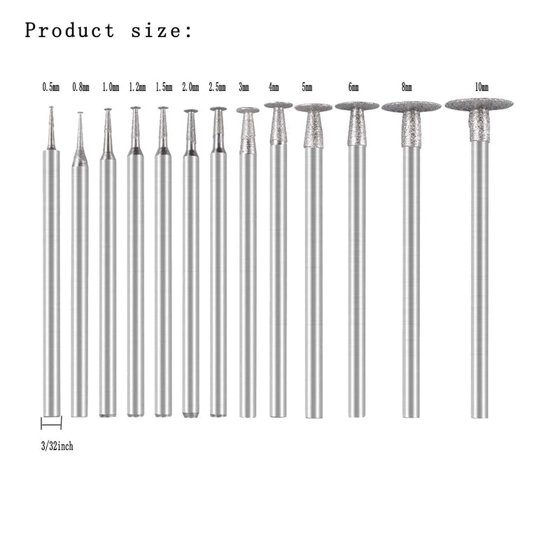 𝐋𝐮𝐨 𝐤𝐞 13 Pcs T Shape Diamond Burr - 3/32'' Shank Stone Carving Bits Diamond Burs for Rotary Tools includes Dremel 13Pc T Shape Diamond Durr