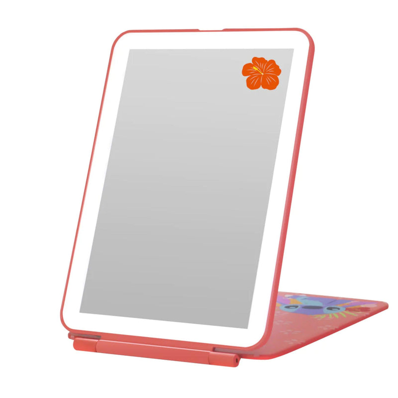 Impressions Vanity Disney Stitch TouchPad Mini LED Makeup Mirror for Purse, Ultra Slim Travel Mirror with Tri Tone Lights, Flip Cover, Adjustable Brightness, and Touch Screen Switch (Coral) Coral