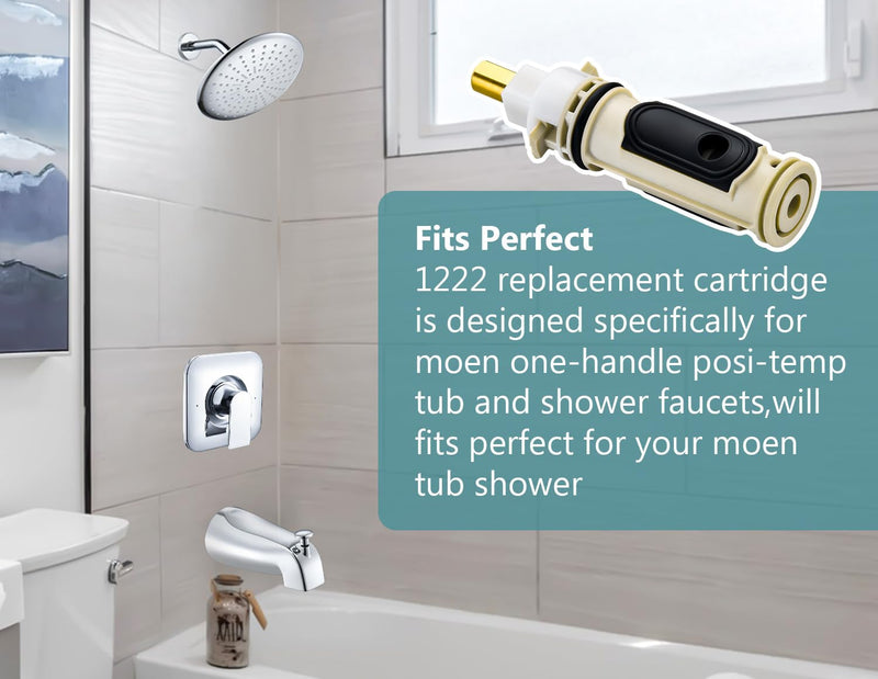 1222 Cartridge Kit Compatible with Moen Tub Shower, Replacement for Moen Posi Temp One-Handle Faucets, Durable Brass