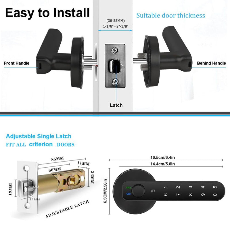 Fingerprint Door Lock- Smart Door knob,biometric Door Lock，with passcode keypad keyless Entry Door Handle，for Bedroom Home Hotel Office Apartment (Black with APP) Black A
