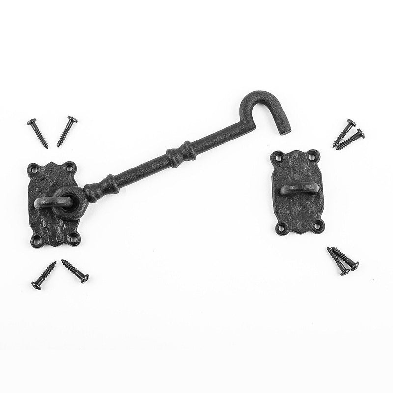 Renovators Supply Manufacturing Door Latch Lock 7.3 in. Black Wrought Iron Hook and Eye Latch for Door with Mounting Hardware Pack of 3 7.3-inch