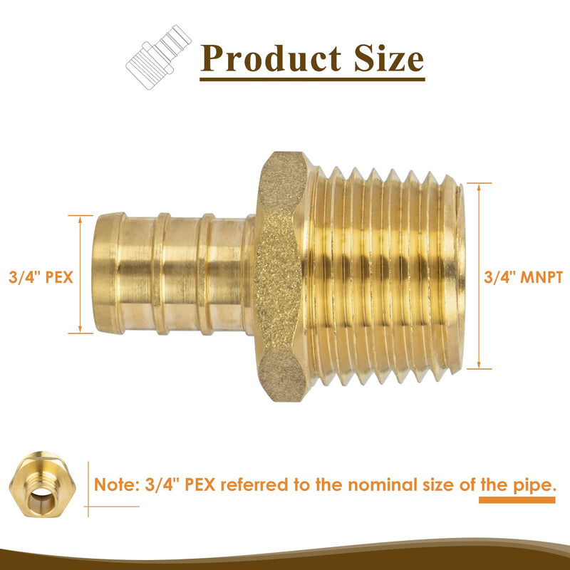 PEX Fitting, 3/4" Male NPT to 3/4" PEX Adapter for Plumbing Repairs or Remolding, Sturdy and Durable Brass Crimp Fitting (4 Pack) 3/4"-4Pack Male Adapter