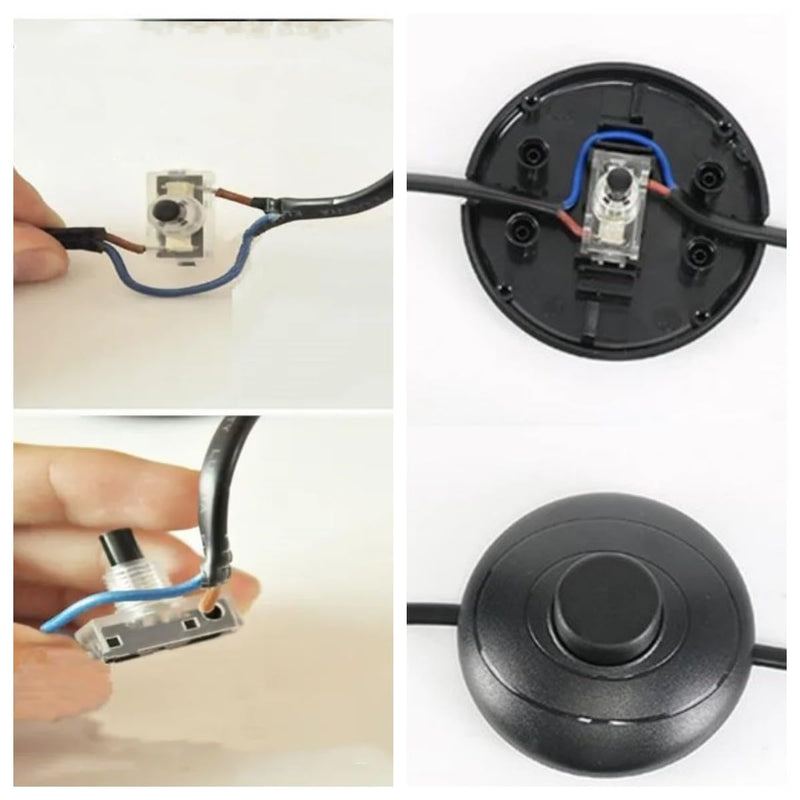 Black Floor Foot Switch,Round Floor Foot Switch Inline, Plastic Inline Foot Pedal Lamp Switch w/Push Step-on-Button for LED Light On-Off Control Black